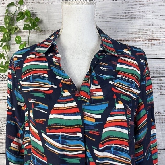 Soft Surroundings Blouse Shirt size Medium Sail Away Sailor Sail Boats Nautical - Picture 5 of 16